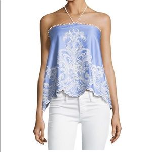 NEW Foxiedox Marybell Embroidered Halter Blue S